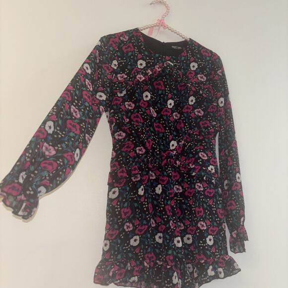 Nastygal Romper Dark Floral Spring Cottagecore Sz Xs Festival Boho Peasant Ruffl - Picture 2 of 8